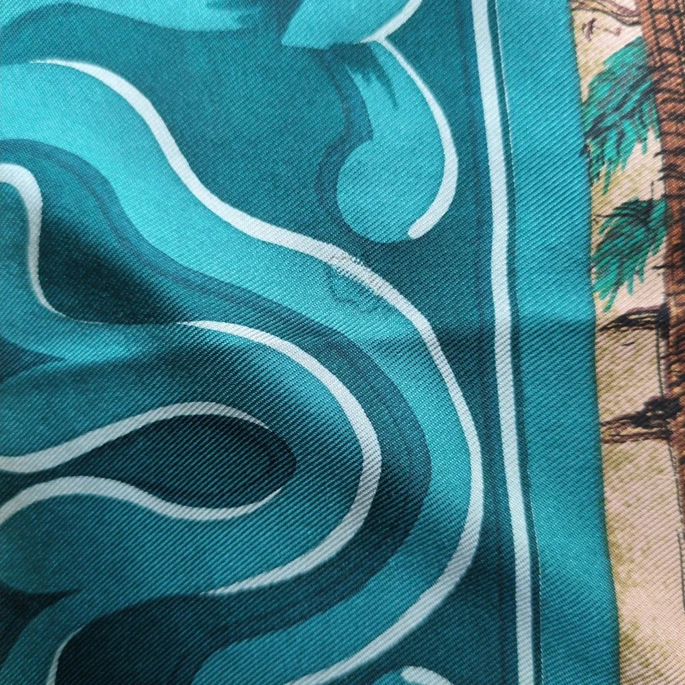 Vtg 90s Perris Ellis Hunting‎ Dogs Silk Scarf Teal Pastoral Nature Square 34